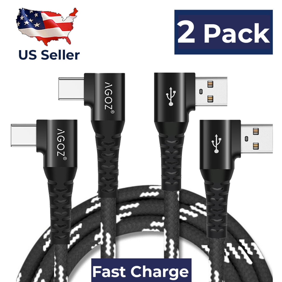 Agoz Usb-A To Usb-C Fast Charging Cable 90-Degree 6Ft 2-Pack 940684188895