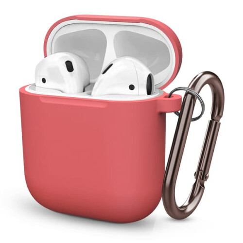 Silicone AirPods Case with Carabiner Red