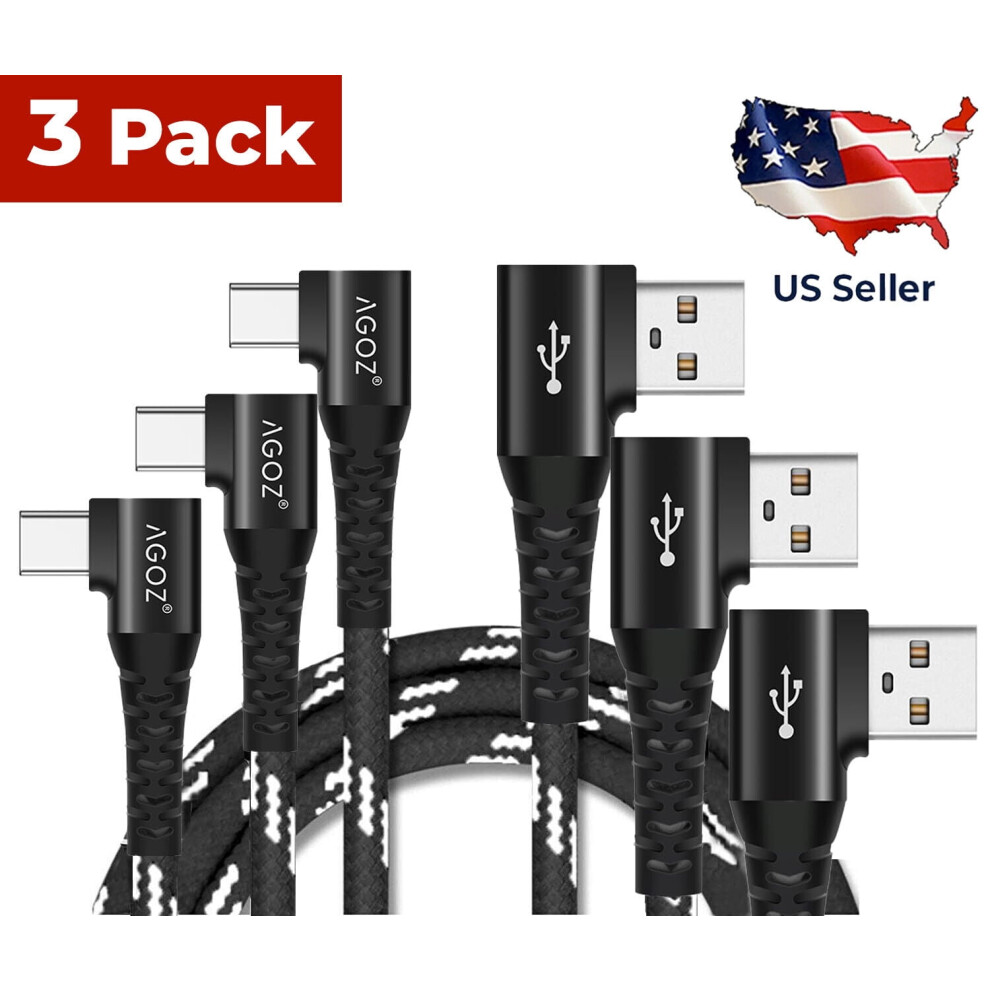 Agoz Usb-A To Usb-C Fast Charging Cable 90-Degree 6Ft 3-Pack 940684188932