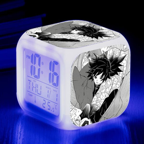 Demon Slayer LED digital alarm clock square with time