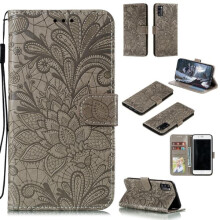 Samsung Galaxy A41 flower wallet case grey