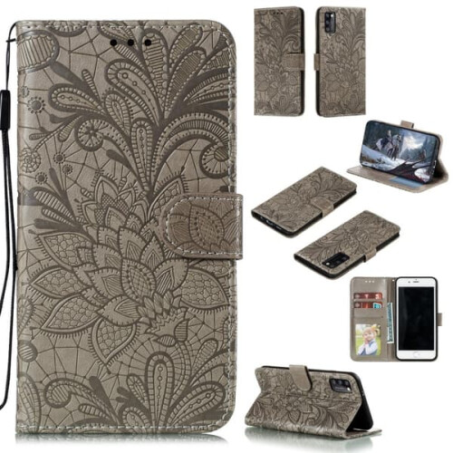 Samsung Galaxy A41 flower wallet case grey
