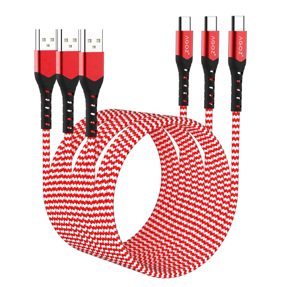 Agoz Usb-C Charging Cable 10Ft 3-Pack Red 940684189854
