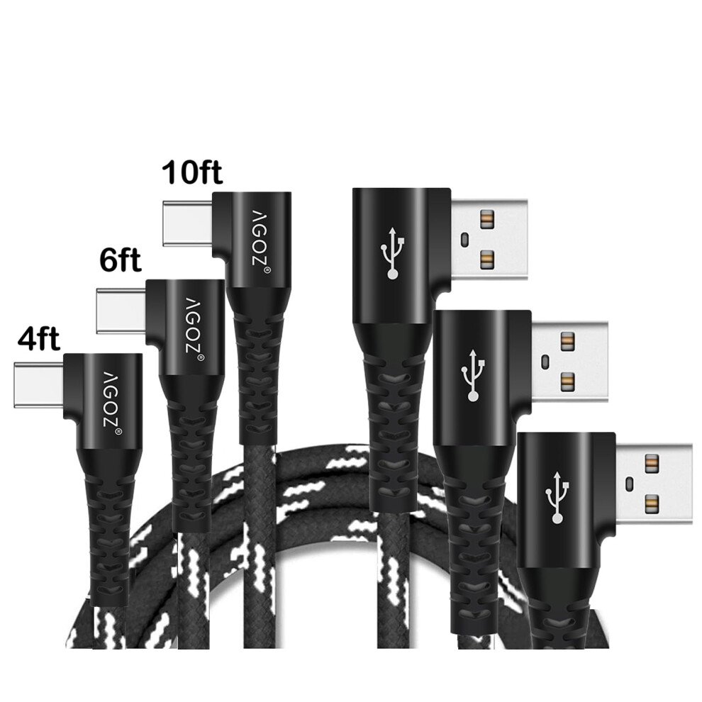 Agoz Usb-C Cable 90 Right Angle 3-Pack 4Ft/6Ft/10Ft 940684190744