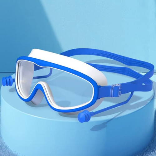 Children's swimming goggles large frame blue white with