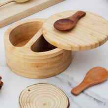 Bamboo Salt and Pepper Bowls with Magnetic Lids 2 Sets