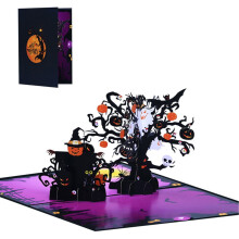Cartão de Halloween 3D com Abóboras e Espantalhos