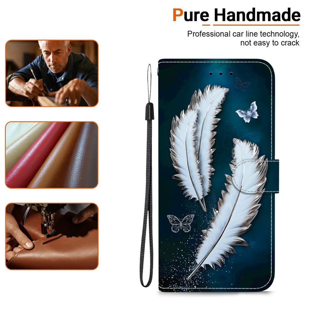 ( Butterfly Feather) For Xiaomi Redmi 15 4G (Eu) (171Mm) Case Pattern Printing Leather Wallet Phone Cover With Lanyard White 6914295589314