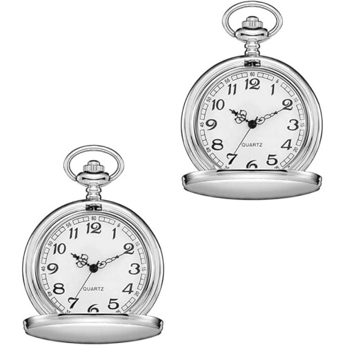 Classic Retro Pocket Watch with Chain Set of 2
