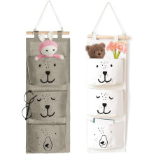Hanging Storage Bag Fabric with 3 Compartments 2 pcs