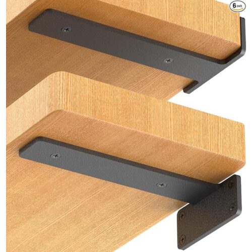 Floating Shelf Brackets Black Metal L-Shape 6-Pack