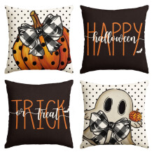 Conjunto de 4 capas de almofada de Halloween Sm: )e com estampa de abóbora de bolinhas, doces ou travessuras, fantasmas e sustos (45,7 x 45,7 cm).