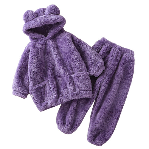 Conjunto infantil de moletom com capuz e calça com orelhas de urso em fleece (2 peças)
