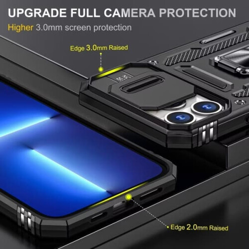 Compatível com iPhone 15 Pro Max - Capa CamShield / Suporte de Anel de Proteção da Câmera Preto 2