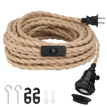 Pendant Light Kit with Plug Hemp Rope E26 Socket 16.5FT