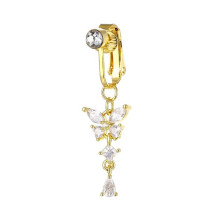 Piercing de umbigo em forma de borboleta com zircônia, sem necessidade de furo, 1 peça