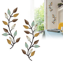 Decorazione murale in metallo a forma di foglia d'albero e ramo d'ulivo (2 pezzi)