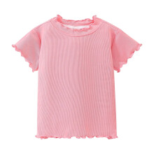 Blusa infantil rosa de manga curta com renda para menina de 2 anos.