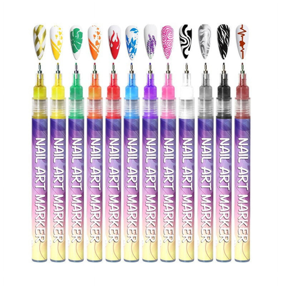 3D Nail Art Pens Fine Tip 0.5mm 12 Colors