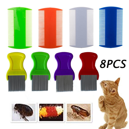Plastic Metal Flea Comb Double-Sided Fine Tooth 8 Pieces