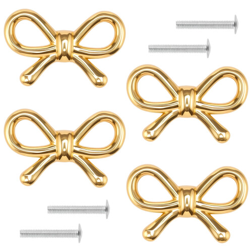 Gold Brass Bow Drawer Knobs 4 pcs