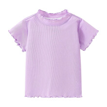 Blusa infantil roxa de manga curta com renda, tamanho 2T