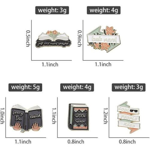 Reading Ribbon Enamel Pins Flower Book Design 5pcs 1