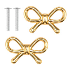 Gold Brass Bow Drawer Knobs 2 pcs