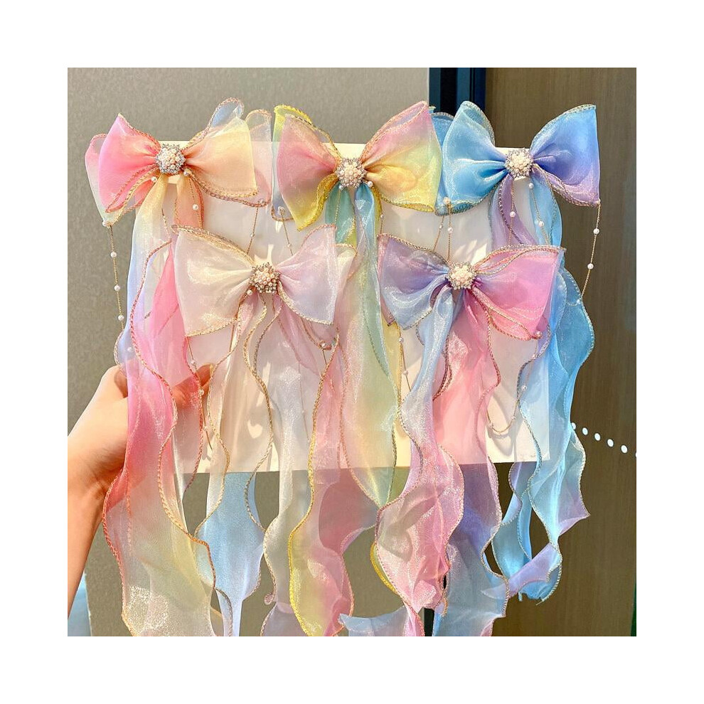 Bow Hair Clips Ribbon Lace Set for Girls Women 5 pcs