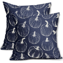 Housses de coussin d'automne 45 x 45 cm, lin, lot de 2, citrouille noire