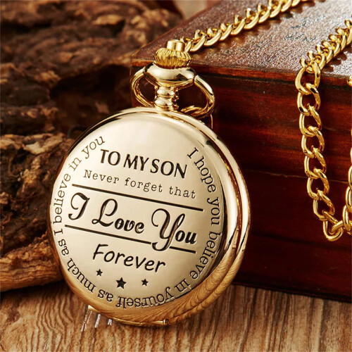 Quartz Pocket Watch with Chain for Son, Engraved Gift