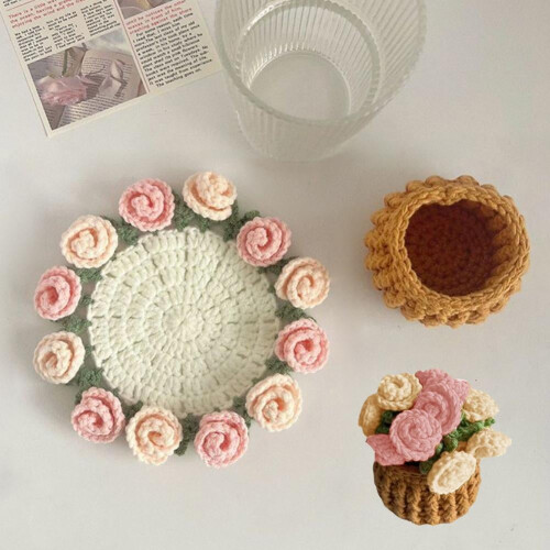 Häkelset für Anfänger, Blumenuntersetzer, 1 Set