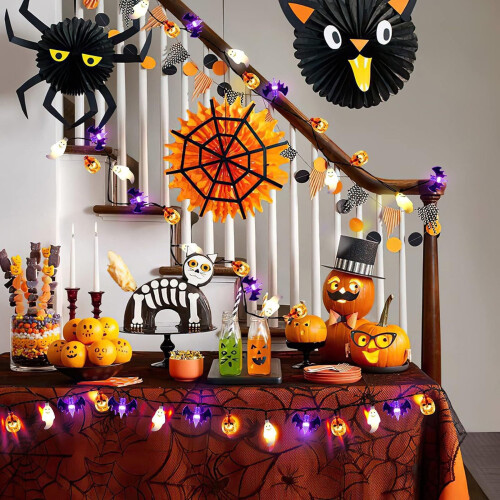 Halloween String Lights 9.8ft 20 LED 3D Pumpkin Bat Ghost