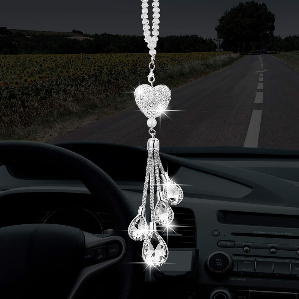 Heart Car Charm Crystal Rearview Mirror Hanging 9.8 Inch 913466516001