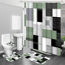 Ensemble rideau de douche avec tapis antidérapant, couvre-abattant de toilette et