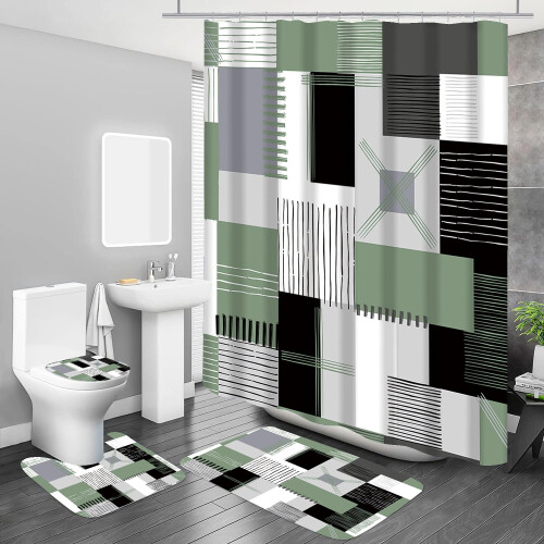 Duschvorhang-Set mit rutschfester Matte, WC-Deckelbezug und