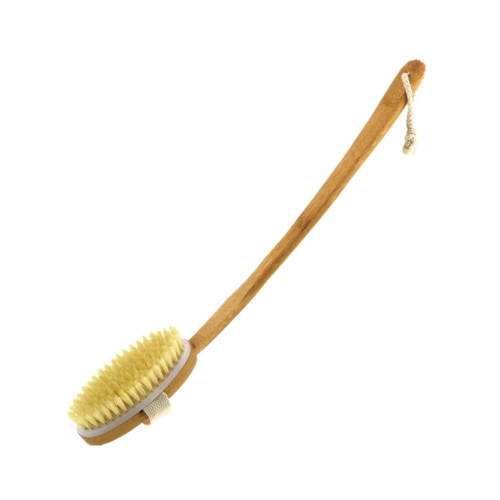 Bamboo bath brush with curved handle and removable bristles