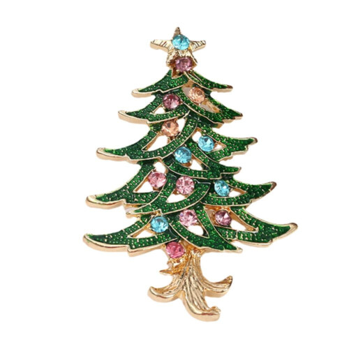 Broche sapin de Noël en strass et émail (1 pièce)