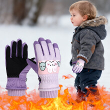 Stijggn K-ids Heated Waterproof Ski Gloves with Elastic Cuffs, Windproof Thermal Snow Gloves Compatible with Kids 3-15 Years