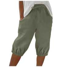 Dames capri broek effen elastische tailleband met grote