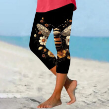 Cropped yogalegging voor dames met bijenprint