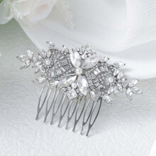 Peigne à cheveux de mariée en cristal, motif feuille d'argent et strass