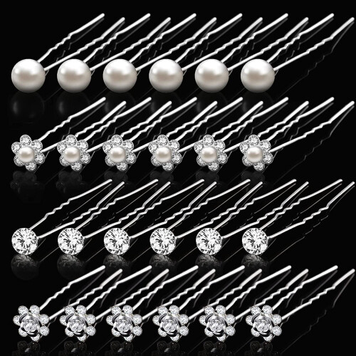 Épingles à cheveux en perles, strass et fleurs en forme de U, lot de 6