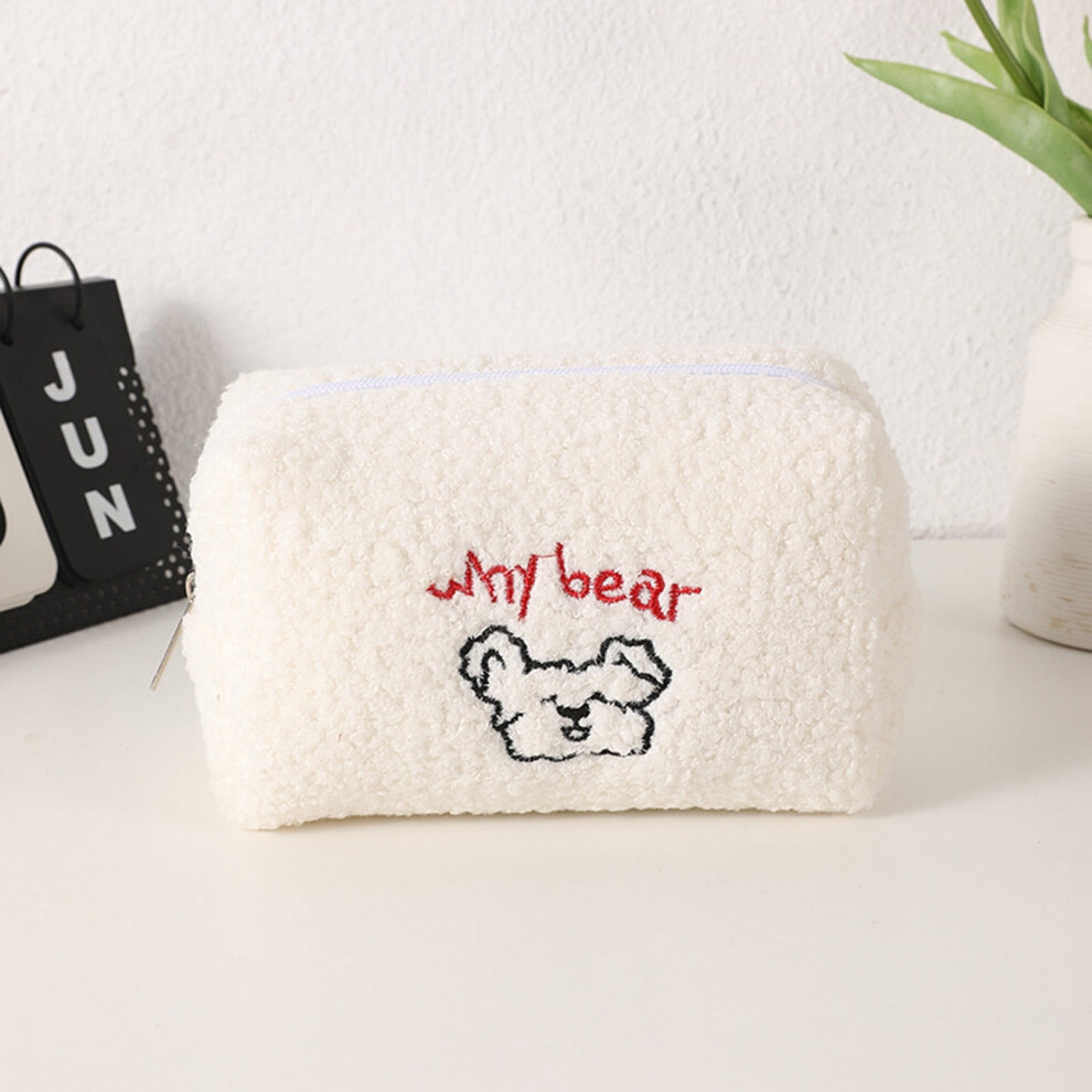 Plush Bear and Lamb Makeup Bag for Girls, Large Capacity