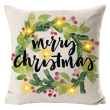 Housse de coussin LED de Noël, décor rustique hivernal, 45 x 45 cm