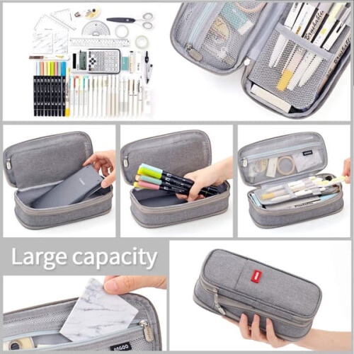 Grey pencil case for school and office use 2