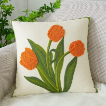 Tulppaanikirjailtu tyynynpäällinen Maalaisromanttinen kukkakuvio 40x40 cm