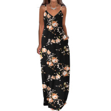 Boho-Maxikleid mit Blumenmuster, Taschen, Schwarz, Größe 8