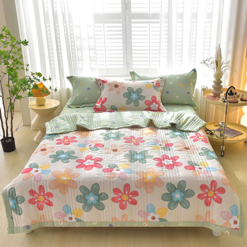 Ensemble de couvre-lit réversible en microfibre à motif floral violet et vert
