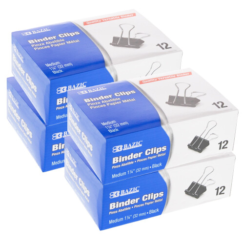 Συνδετήρες Κλασέρ BAZIC Medium1 1/4" (32mm) Μαύροι Συνδετήρες (12/Κουτί), Συσκευασίες των 4